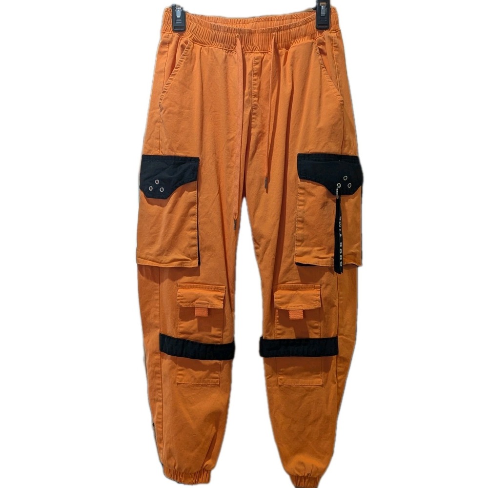 American Bazi Womens Orange Cargo Pants Joggers Streetwear Good Time Size Small